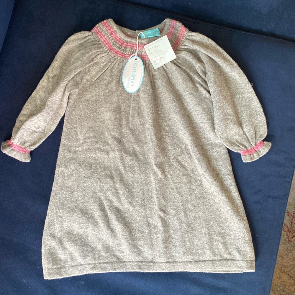 NWT Toddler Girl 4T Cashmere Sweater Dress Long Sleeve Button Detail Grey Pink